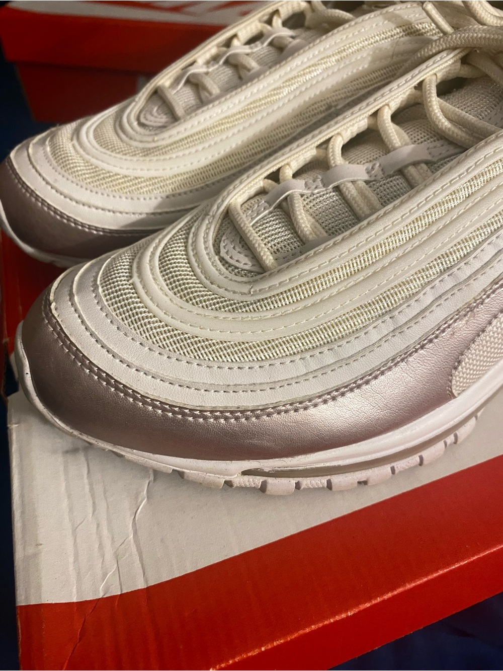 Nike Big Kids Metallic Rose Gold and White Sneakers, Airmax 97